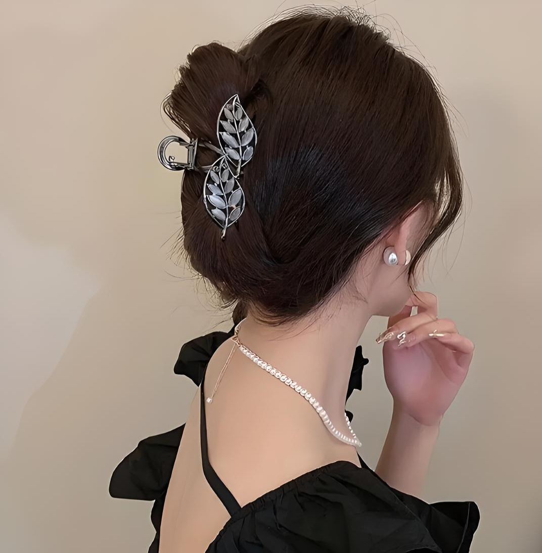 Exquisite Glitter Black Leaf Hair Claw Clip | Non Slip Hair Grip |