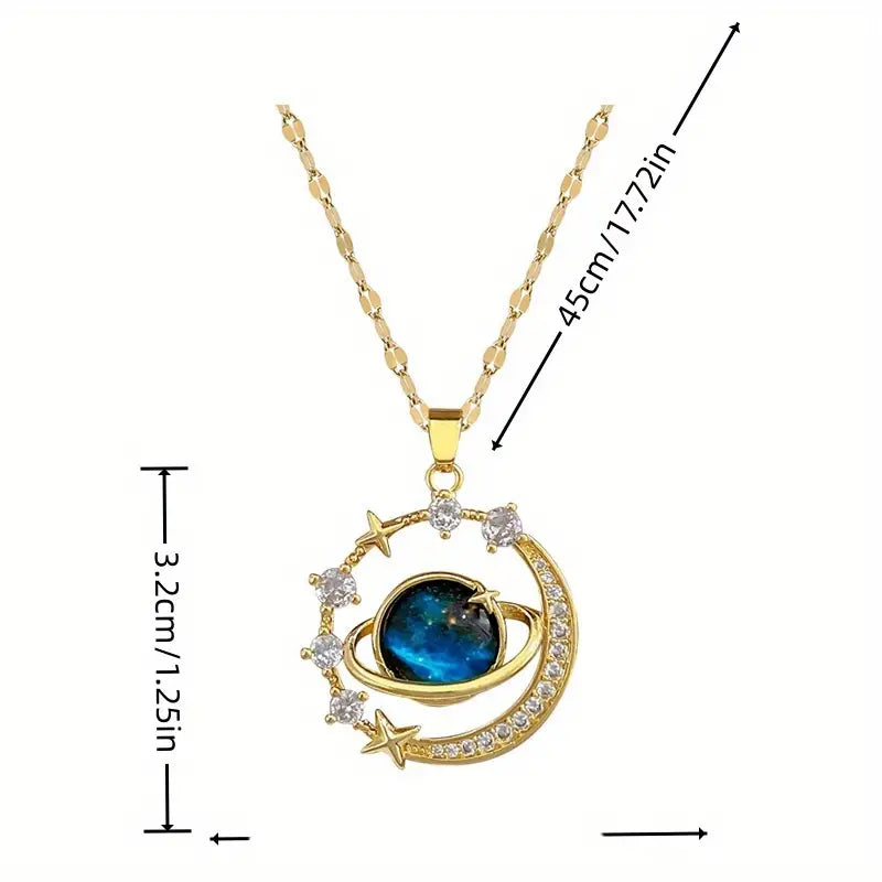 18k Gold Plated Stary Planet Stainless Steel Necklace