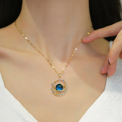 18k Gold Plated Stary Planet Stainless Steel Necklace