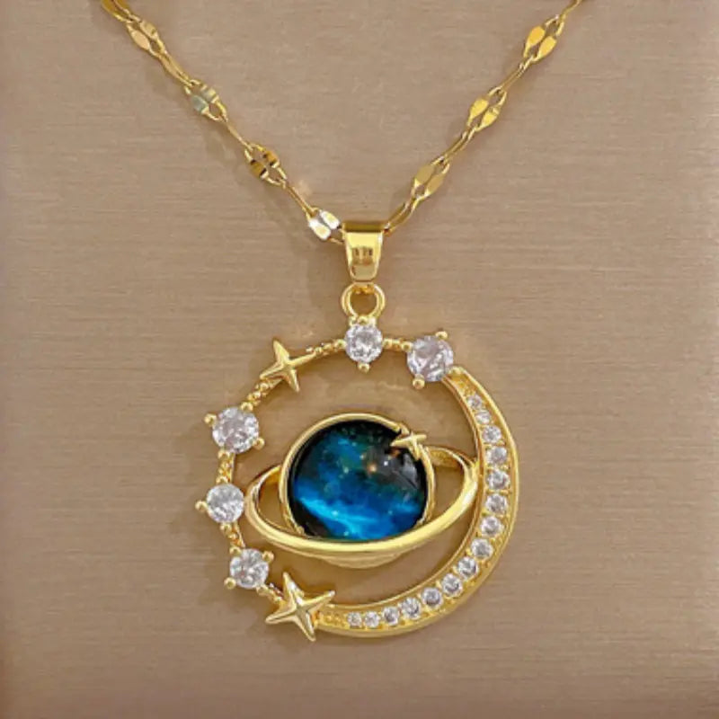 18k Gold Plated Stary Planet Stainless Steel Necklace